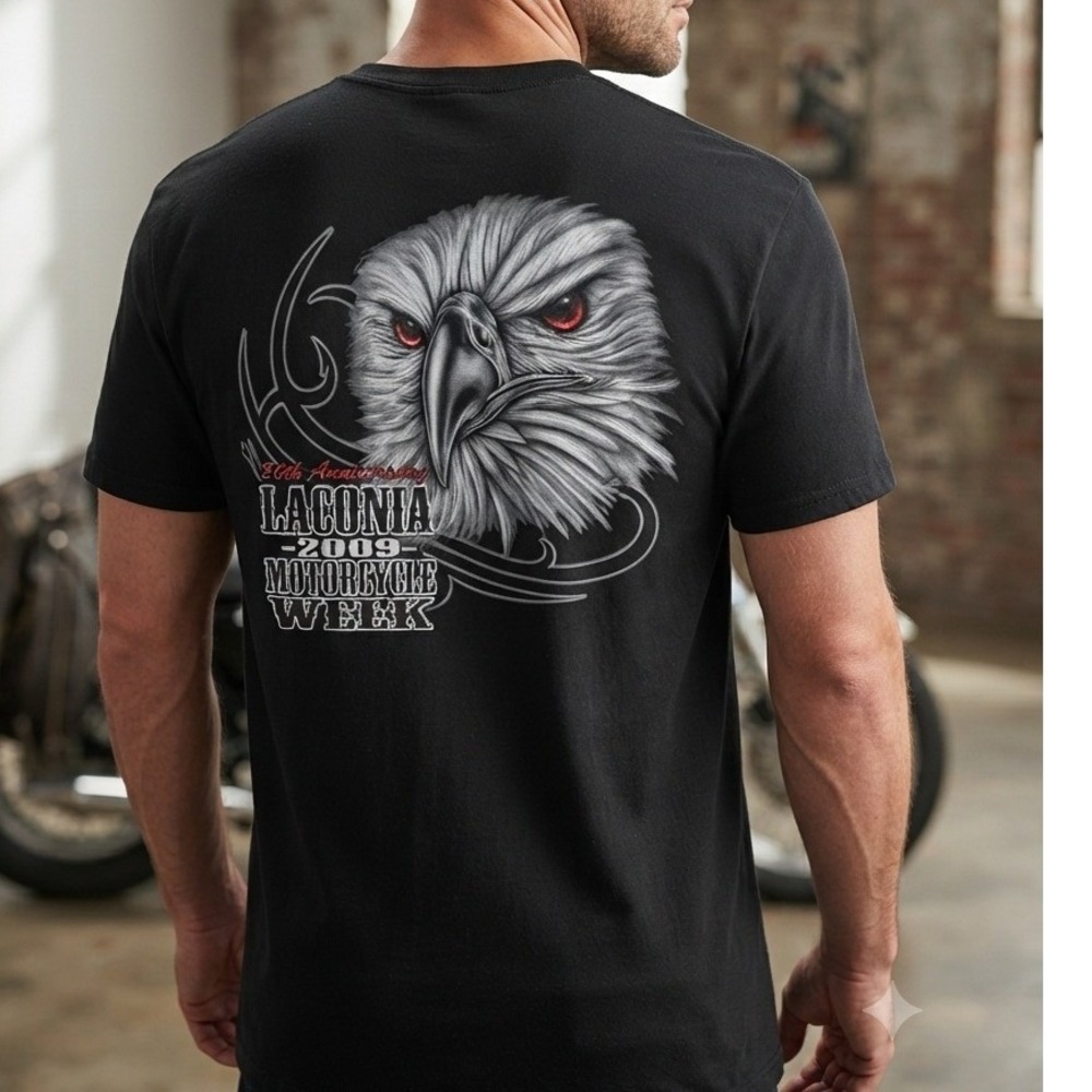 Gildan Graphic T-Shirt Laconia 2009 Motorcycle Week Eagle Men's XL Black Cotton